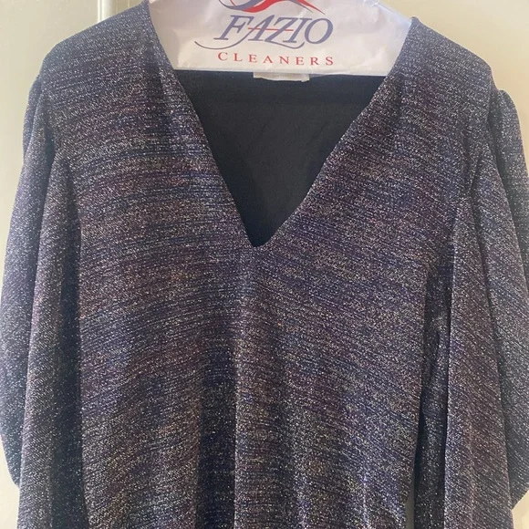 Ramy Brook Charlize Keyhole-Front Metallic Top Size L in Purple Multi - Picture 5 of 16